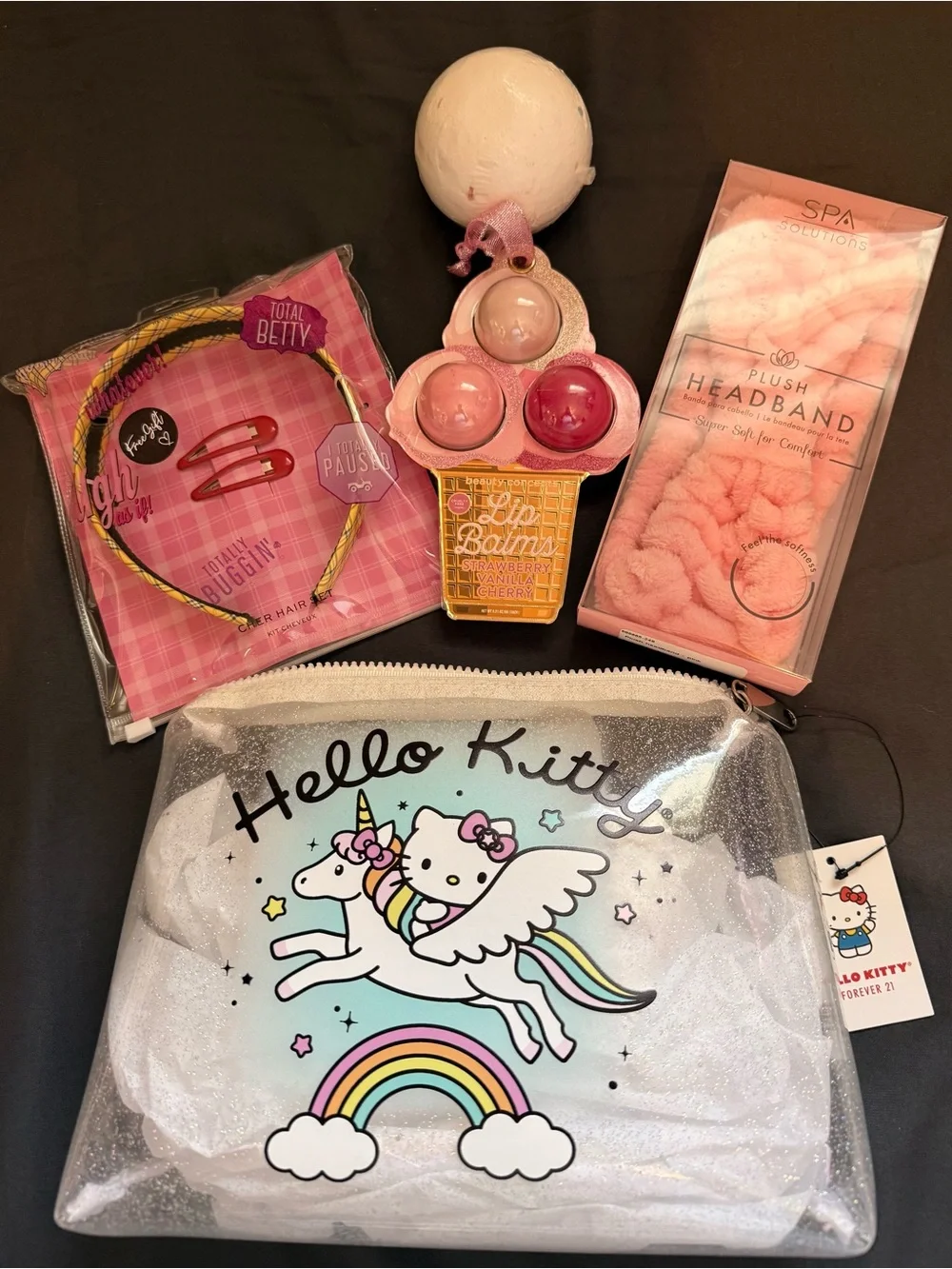 Hello Kitty Pink Glitter Unicorn Cosmetic Pouch with Spa Accessories